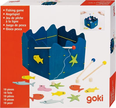 GOKI Spel - Visserspel - Met 3 Magnetische Hengels En 15 Visjes - Hout - 3 Jaar