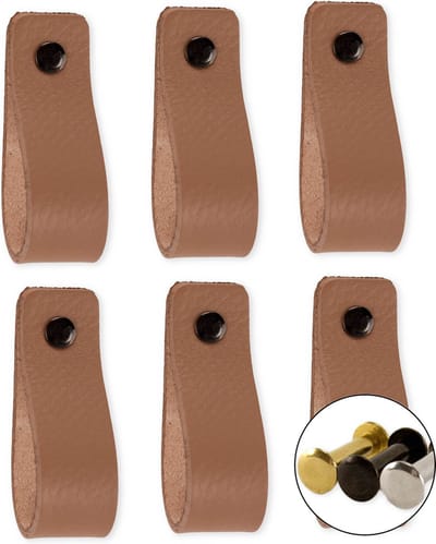 Leren handgrepen - Taupe - 6 stuks - 16,5 x 2,5 cm | incl. 3 kleuren schroeven voor de leren handgreep - Handgrepen leer - Leren meubelgreep - Leren handvaten kast - Leren lus - Handgreep kast leer - Leren greepjes - Handvat leer - Leren deurgreep