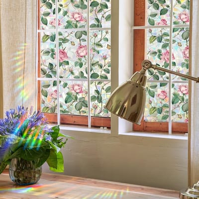45x200cm Raamfolie Decoratieve - bloem raam privacyfolie - Roze roos - dubbelzijdige statische glas raamstickers, Stickers - voor huis, kantoor, woonkamer, badkamer, glazen raam