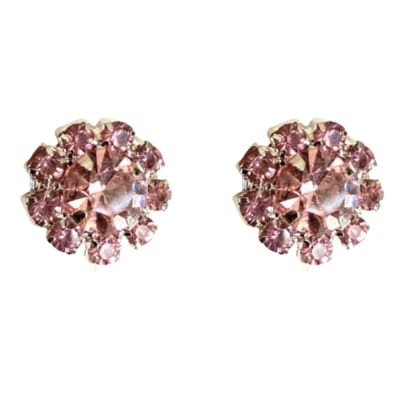 Magneet oorbellen roze strass goudkleur 10 mm