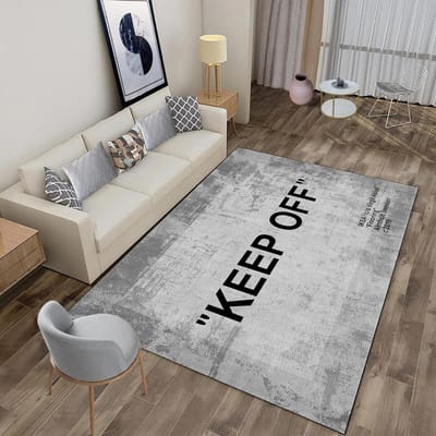 Moderne Minimalistische 'KEEP OFF' Tapijtmat Zwart Wit Grijs Textuur Perzisch Patroon Woonkamer Artistiek Huisdecoratie Kleed 40x60cm