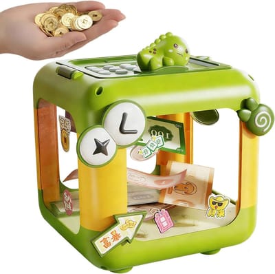 Geldkist Kinderen - Spaarpot Kluis - Geld Leren Besparen - Wachtwoordslot Beveiliging - 16x16x21 cm - Groen