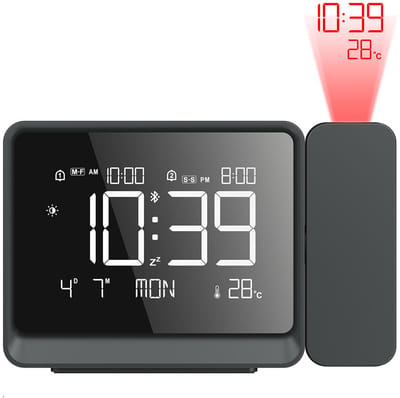 carmdering - Projectie Wekker - Digitale Wekker - Digitale Projektor Klok - LCD Projectie Alarmklok - 180° Draaibaar Projectiescherm - Bluetooth Tijd Synchronisatie - ABS Kunststof Behuizing - Automatische Nachtlicht Modus - Zwart