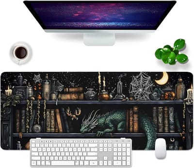 Famanu – Bureauonderlegger xl Muismat 80 x 30 cm Groot Gaming Muismat PC Professionele Gamer Muismat Bureauaccessoire Kantoordecoratie (Magische Boeken - 2)