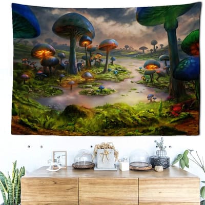 Mistig Paddenstoelenbos Wandkleed Muurdecoratie Fantasie Kunst Abstract Mysterieus Boheems Woonkamer Huisdecoratie 70X100cm