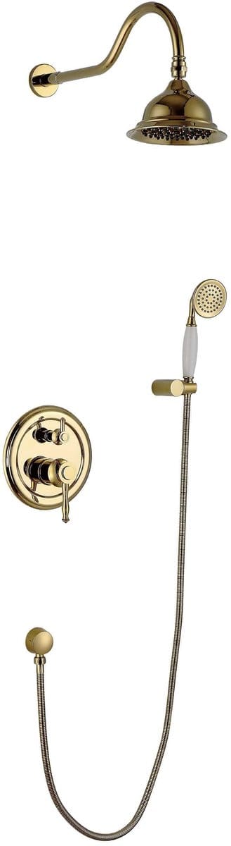 Hudor Inbouw Doucheset SC005 Scamandre - Goudkleurige Inbouw Douchekraan - Design Douchecompositie met Ronde Douchekop en Handdouche - Antiek Design