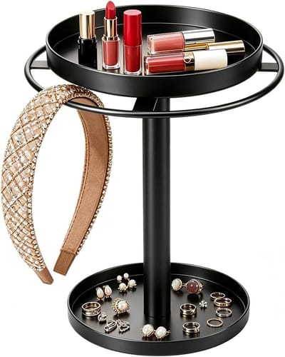 Lenhouder Standaard - Sieradenrek Display - Accessoires Organiseren - 360 Graden Draaibaar - 21 x 21 x 5 cm - Zwart