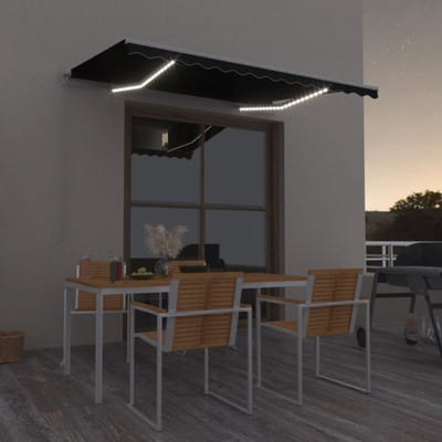 vidaXL - Luifel - handmatig - uittrekbaar - met - LED - 350x250 - cm - antracietkleur