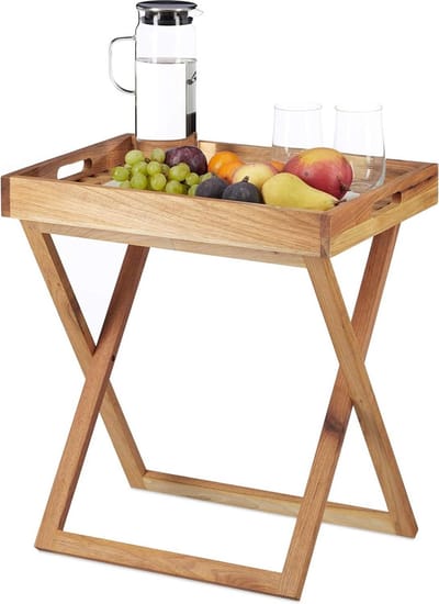 Inklapbare walnotenhouten bijzettafel - 54x52x36 cm - dienbladtafel voor buiten