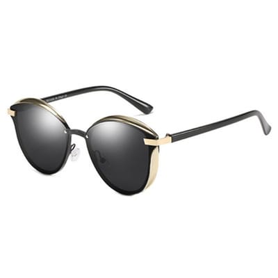 Gepolariseerde dameszonnebril, elegante UV-bescherming, model 400, klassieke zwarte metallic stijl, ultralichte lenzen voor autorijden.
