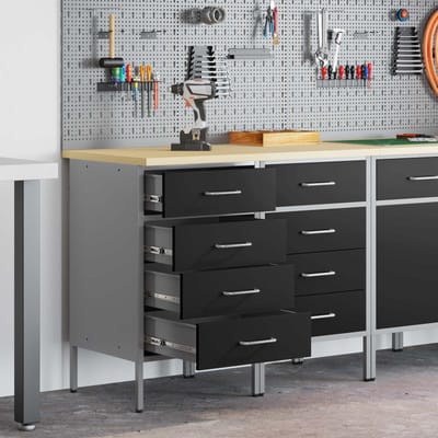 vidaXL - Werk - Cabinet - met - lade - 2 - st - Zwart - en - Grijs - 100 - x - 55 - x - 85 - cm