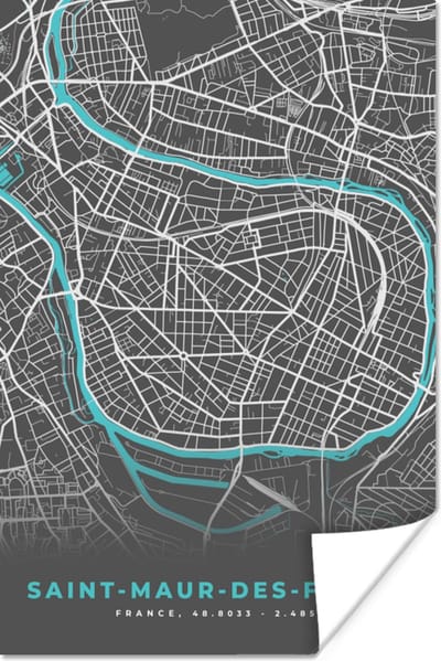 Poster Saint-Maur-des-Fossés - Frankrijk - Plattegrond - Stadskaart - Kaart - 120x180 cm XXL