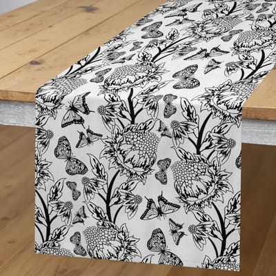 ABAKUHAUS Tafelloper – Florale Motief – 40x180 cm – Charcoal/Wit, Wasbaar