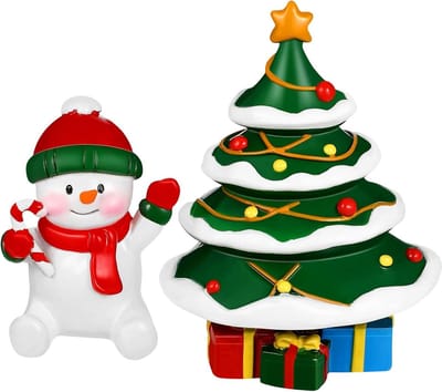 Kerstdecoraties voor Aquariums: 2 Stuks Hars Kerstboom en Sneeuwman Ornamenten voor Feestdagen en Tafelversiering