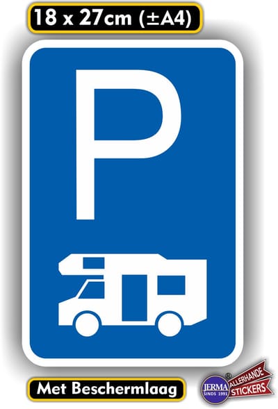 Jerma - Camper Parkeerplaats - Sticker - 18 x 27 cm - Duurzaam vinyl - Weerbestendig - Zelfklevend