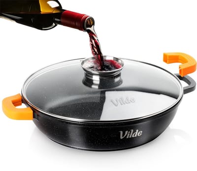 Koekenpan Graniet Diep met Glazen Deksel 32 cm, 4,7 l - Multifunctionele Pan voor Vlees - Groenten