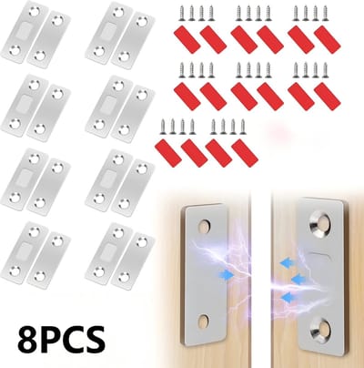 8 stuks Magneetsnapper- ultradunne kastdeurmagneten met kleeflaag- ladesluitingen- meubelveiligheidssloten voor keukenkastjes en schuifdeuren- boorvrije, onzichtbare deurdranger voor schuifdeuren van kledingkasten-zilver