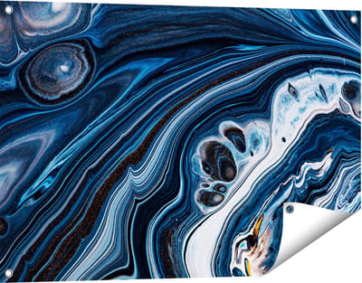 Gards Tuinposter Abstracte Kunst - Blauwe Verf - 90x60 cm - Tuindoek - Tuindecoratie - Wanddecoratie buiten - Tuinschilderij
