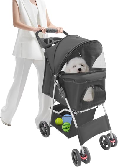 Hondenbuggy Opvouwbaar - Dierenwagen Transport - Veilig Vervoer - Met Bekerhouder - Tot 15 kg - Zwart