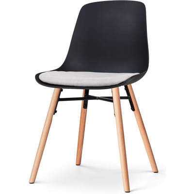 Nolon Nena-Liv Eetkamerstoel Zwart - met Beige Zitkussen - Kunststof Zitting - Houten Poten