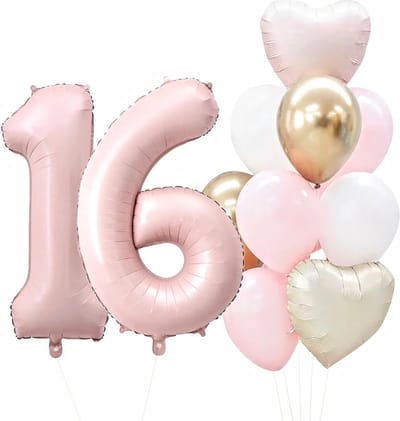 Sweet Sixteen ballonnenset roze wit goud - 16 - verjaardag - sixteen - sweet - ballon - decoratie - birthday - feest - roze - party