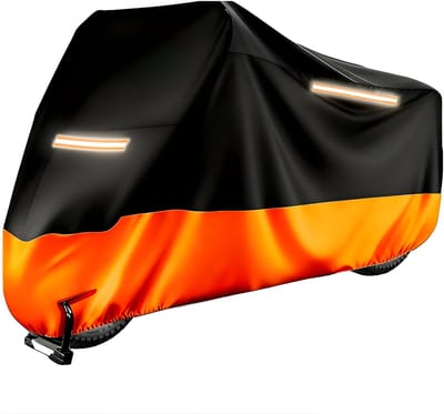 KAD® Motorhoes - Universele Motorhoes - Waterdicht & UV-bestendig - Premium Beschermhoes voor Motor & Scooter - Zwart/Oranje - 275cm x 105cm x 125cm