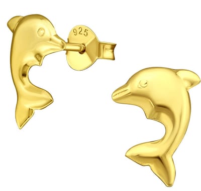 Joy|S - Zilveren dolfijn oorbellen - 8 x 11 mm - gold plated - goudkleur