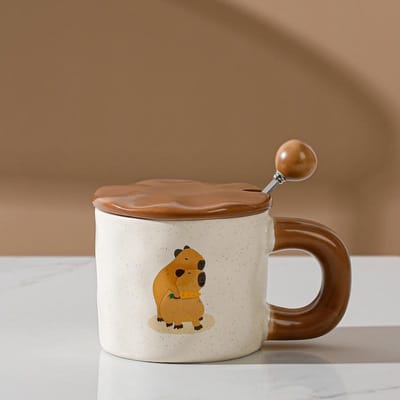 Schattige Dieren Mok Capibara Keramische Kop Thuis Kantoor Drinkbeker Waterbeker met Deksel Lepel 301-400ml