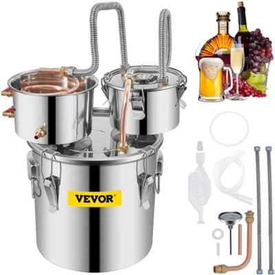 VEVOR Still Distiller 12,3 L Alcohol Distiller Moonshine Still 35x35x33 cm Moonshine Wijn Still Distiller Gemaakt van Roestvrij Staal en Rood Koper voor het Distilleren van Fruitwijn, enz