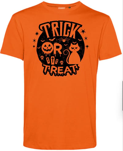 T-shirt Trick Or Treat Cat | Halloween Kostuum Volwassenen | Halloween | Foute Party | Oranje | maat XS
