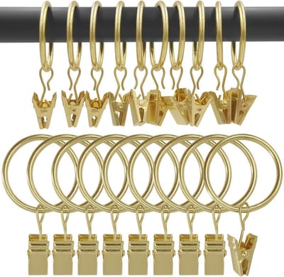 Gordijnringen met Clips - 90 Stuks - Goudkleurig - Binnenmaat 3,2 cm