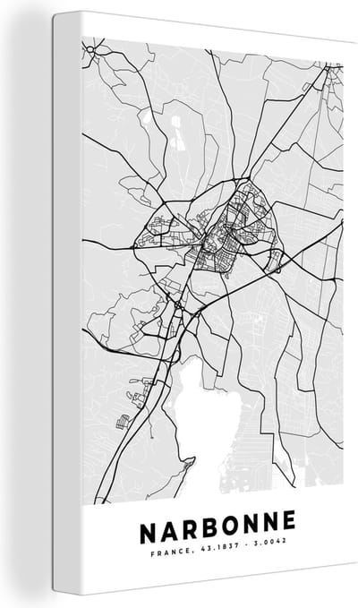 Canvas Schilderij Stadskaart - Frankrijk - Kaart - Narbonne - Plattegrond - 20x30 cm - Wanddecoratie