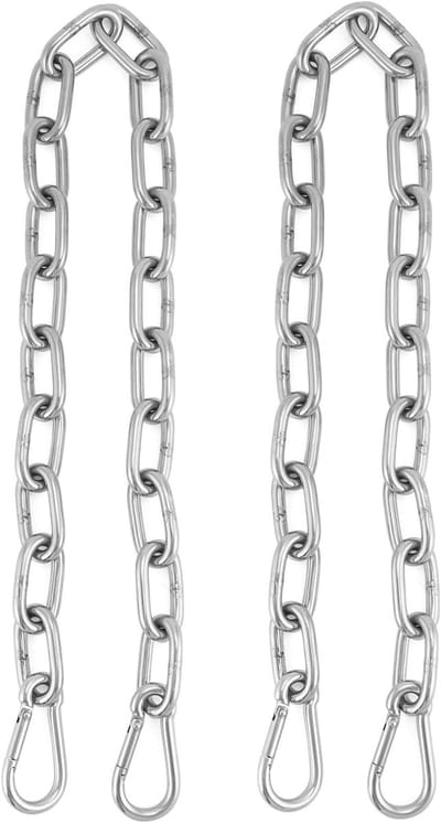 2-delige 65 cm verlengkettinkje met M5 karabijnhaak - Ø6mm roestvrij staal 304 voor schommels, hangstoelen, hangmatten en bokszakken