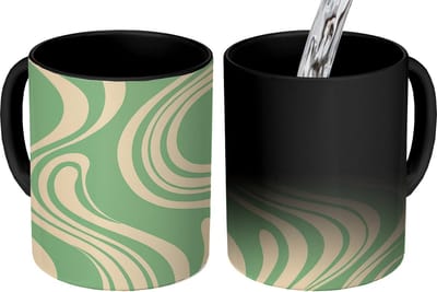 Magische Mok - Foto op Warmte Mokken - Koffiemok - Golvende lijnen - Mintgroen - Dansende vormen - Magic Mok - Beker - 350 ML - Theemok
