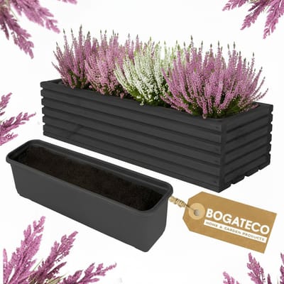 Houten bloembak | Plantenbak | Bloempot 44 x 20 x 14,5 cm | Kruidenpot | Bloempot met kunststof inzetstuk | Waterdicht | Zwart