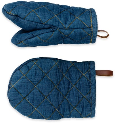 CH&F Jeans Denim Ovenwant Kort Model Blauw | 14x20 cm | Set van 2 | Hittebestendig tot 250°C | Ovenhandschoen met Ophanglus | Keukentextiel