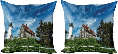 ABAKUHAUS Massachusetts decoratieve kussenhoes, 2-pack, Cape Cod landschap, modern accent, dubbelzijdige digitale print, 50x50 cm, meerkleurig