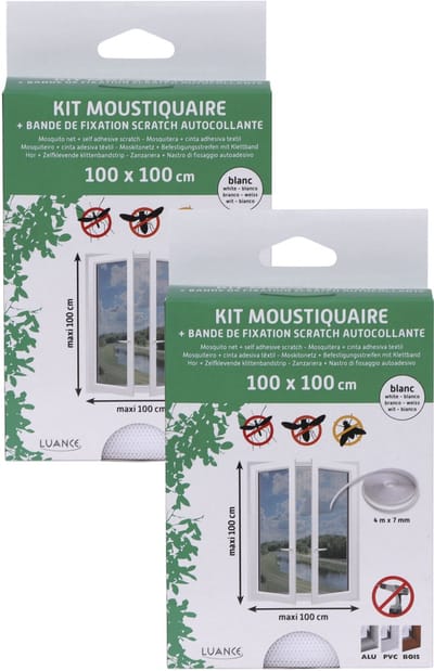 Luance Vliegen/insecten opzet raam hor - 2x - wit - 100 x 100 cm - hordoeken met klittenband