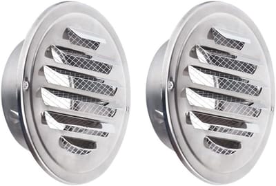 Ventilatierooster Rond 100 mm - Set van 2 stuks - Weerbestendig Roestvrij Staal - Geschikt voor Keuken, Kast, Doucheruimte - Afvoerluchtrooster met Lamellengte