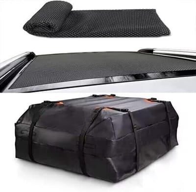 Famanu - Daktas voor in de auto, 15 kubieke meter, top carrier 420D Oxford-weefsel met 8 riemen, waterafstotende tas met ritssluiting + anti-slip pad