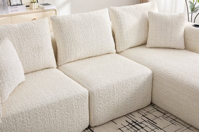 MODENUIT Hoekbank - Modulaire 2-Delige Opstelling Met Zijvakken - Voor Woonkamer En Lounge - Chenille Beige