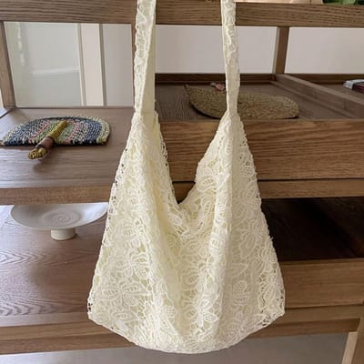 Sac à Bandoulière pour Femmes Pastoral Feng Shui Dentelle Été Doux Féerique Grande Capacité Trajet Sac à Jouets gray