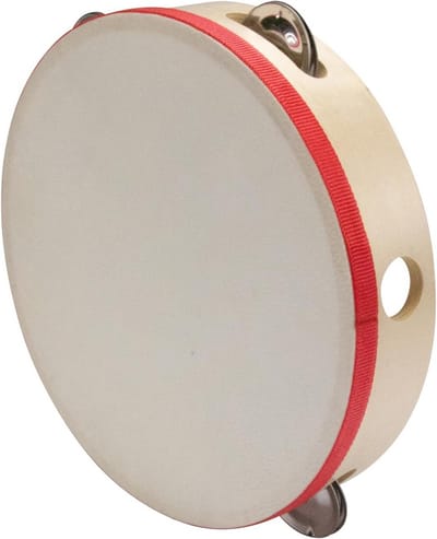 Handtrommel - Muziek tamboerijn - Muziek maken - Met 5 schellen - 20 cm diameter - Houtkleur