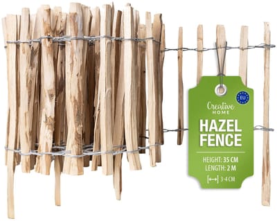 Creative Home houten schutting 35cm hoog en 2m lang | hazelnoot schutting | rolschutting | lamelafstand 3-4 cm | schutting tuin Ideaal als gazonrand bloemperk rand gemaakt van hazelnoot