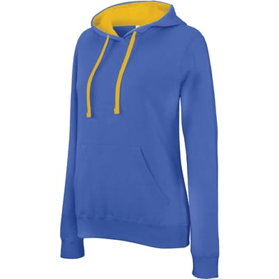 Kariban Damessweater met capuchon in contrasterende kleur K465 - Light Royal Blue / Yellow - XL