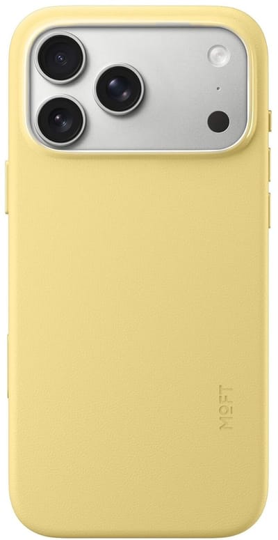 MOFT Hoesje Geschikt voor iPhone 17 Pro Max - MOVAS Snap Back Cover - Compatibel met MagSafe - Vegan Leer Case - Beschermhoes Dun - Duurzaam - Geel