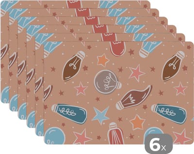 Placemat - Placemats kunststof - Cartoon - Pastel - Patronen - Lamp - 45x30 cm - 6 stuks - Hittebestendig - Anti-Slip - Onderlegger - Afneembaar
