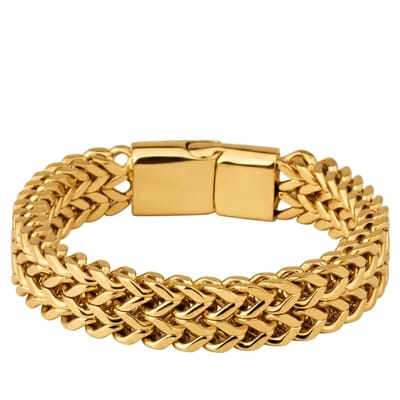 Goudkleurige schakel armband voor heren met brede vlechtstructuur en magnetische sluiting – unisex