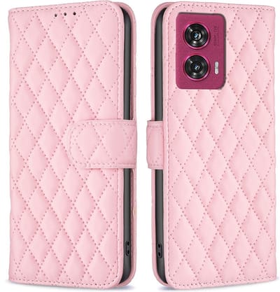 BINFEN Hoesje - Geschikt voor Motorola Edge 50 Fusion Hoesje - BINFEN Rhombus Book Case - Roze
