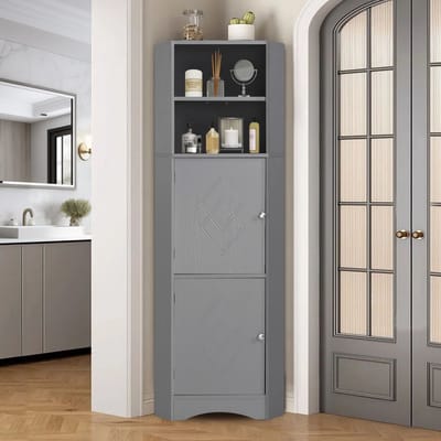 DESMIU Hoekkast - Badkamerkast Met Open Vakken En Verstelbare Plank - Ruimtebesparend Voor Badkamer En Woonruimte - Spaanplaat - 36,5x36,5x155 Cm - Grijs